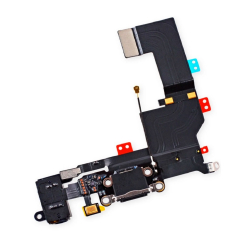 Нижній шлейф iPhone 5S з портом зарядки, роз'ємом навушників та мікрофоном black, Original
