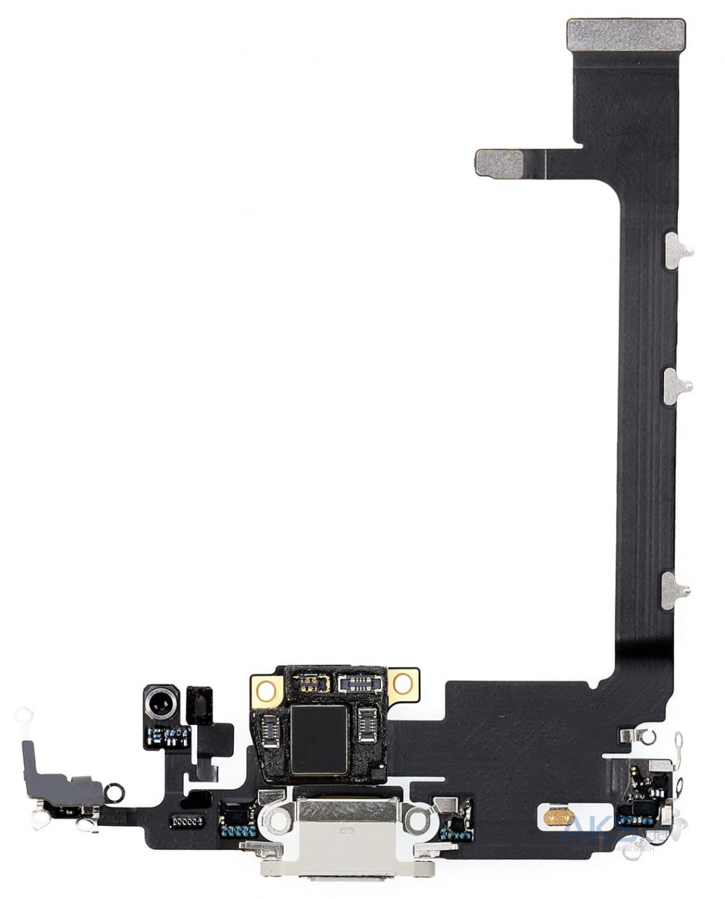 Нижній шлейф iPhone 11 Pro Max white з портом зарядки та мікрофоном, Original (PRC)
