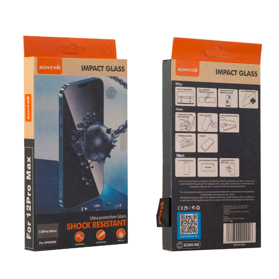 Захисне скло SENTEO 9H Shock Resistant iPhone 12 Pro Max (в упаковці)
