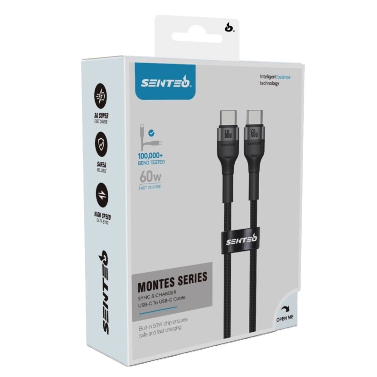 Кабель SENTEO ST-01 Montes series 60W Type-C to Type-C 1m black