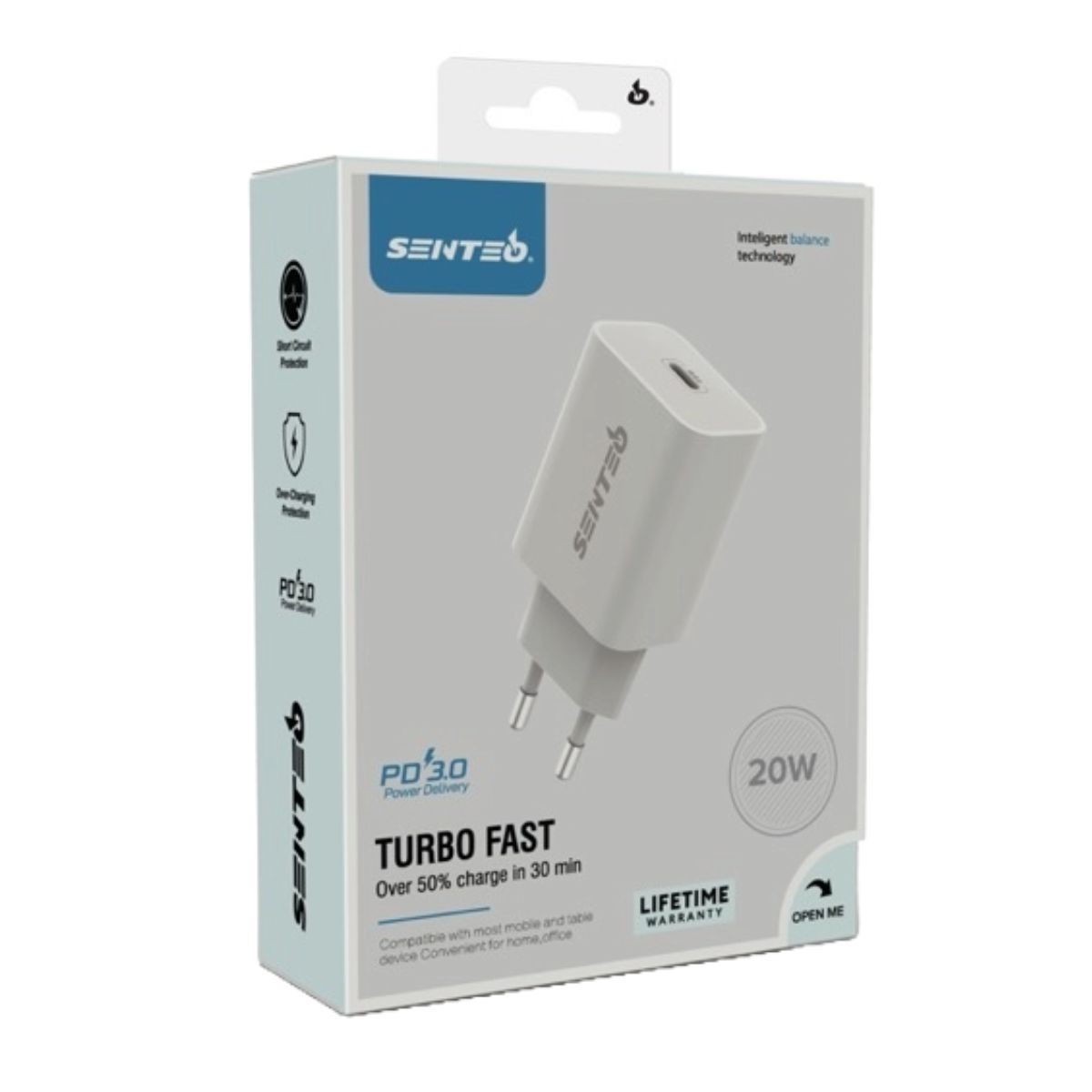 МЗП 1Port SENTEO Z-08 USB-C PD 20W (CE Сертифікат) white
