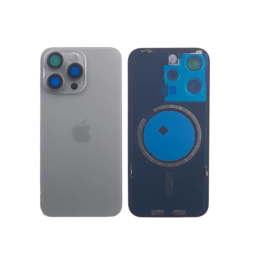 Задня кришка корпусу iPhone 15 Pro Max Natural Titanium, звичайний виріз в зборі зі склом камери, High Quiality (НЕ цільнолита)