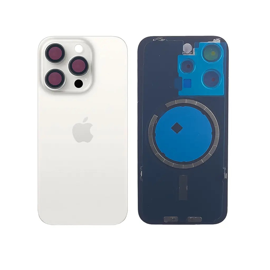 Задня кришка корпусу iPhone 15 Pro Max White Titanium, звичайний виріз в зборі зі склом камери, High Quiality (НЕ цільнолита)