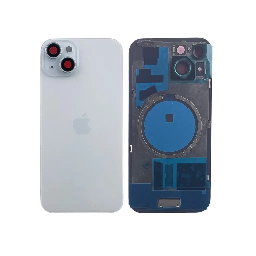 Задня кришка корпусу iPhone 15 Blue, звичайний виріз в зборі зі склом камери та магнітами. High Quiality (НЕ цільнолита)