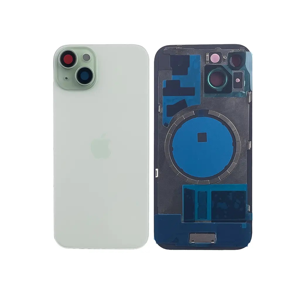 Задня кришка корпусу iPhone 15 Green, звичайний виріз в зборі зі склом камери та магнітами. High Quiality (НЕ цільнолита)