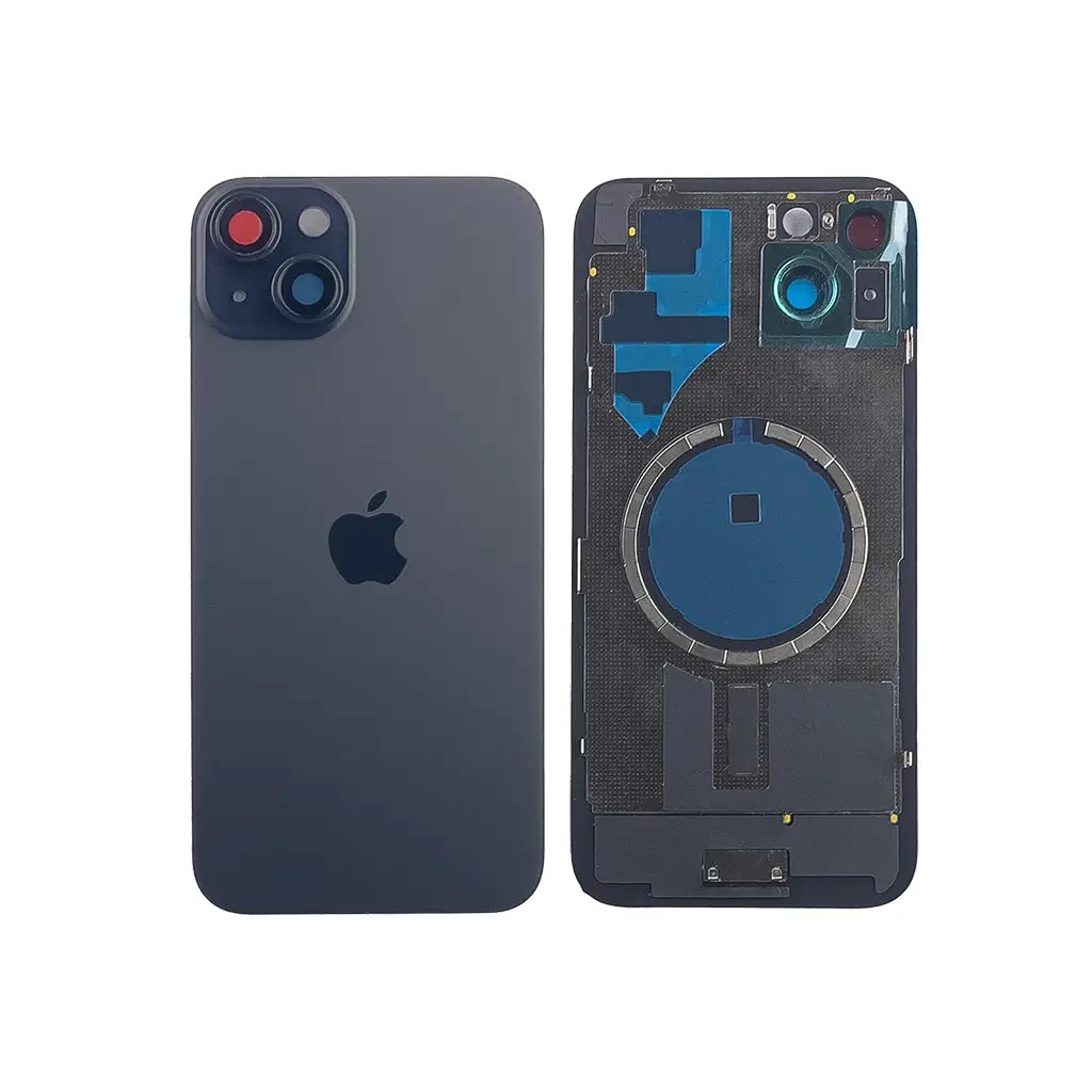 Задня кришка корпусу iPhone 15 Plus Black, звичайний виріз в зборі зі склом камери. High Quiality (НЕ цільнолита)