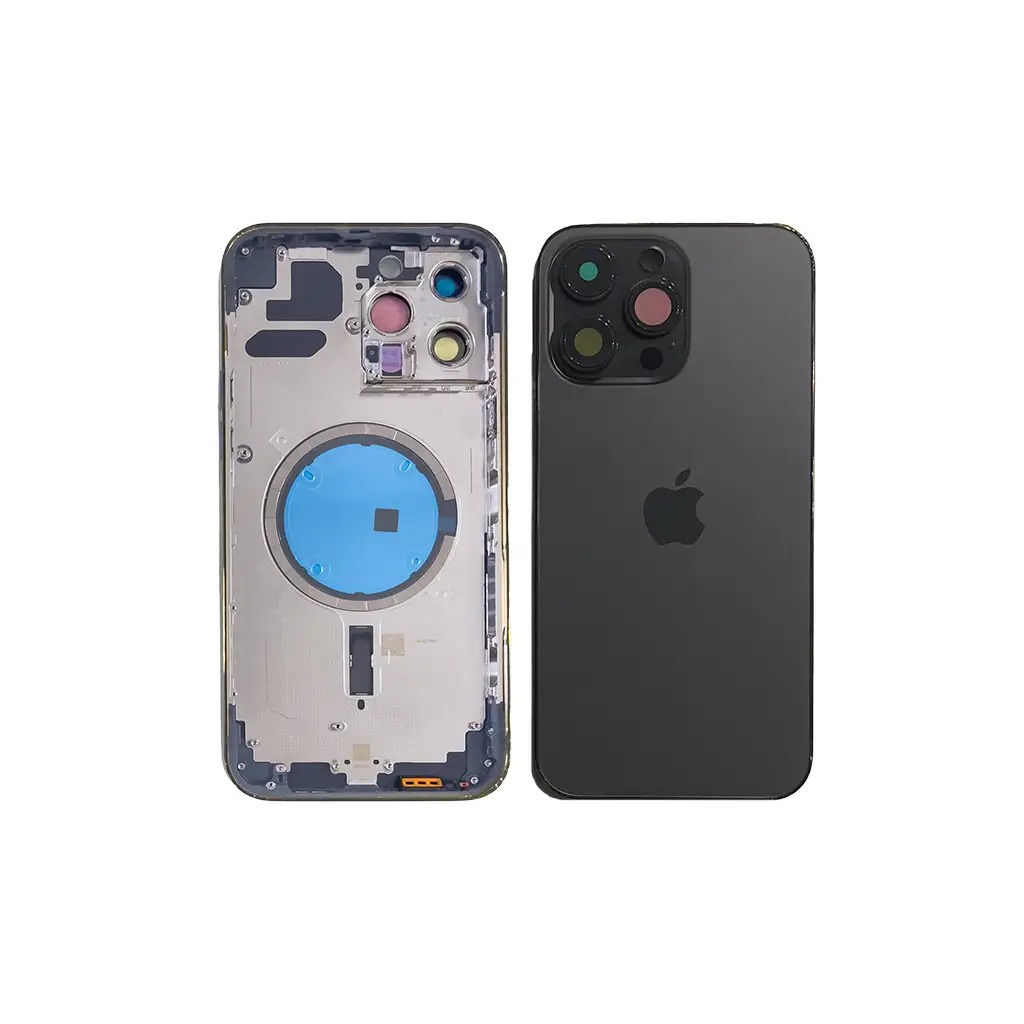 Корпус iPhone 14 Pro Max Black в зборі з тримачем SIM, кнопками, магнітами та сіткою, USA High Quiality (кришка НЕ цільнолита) 