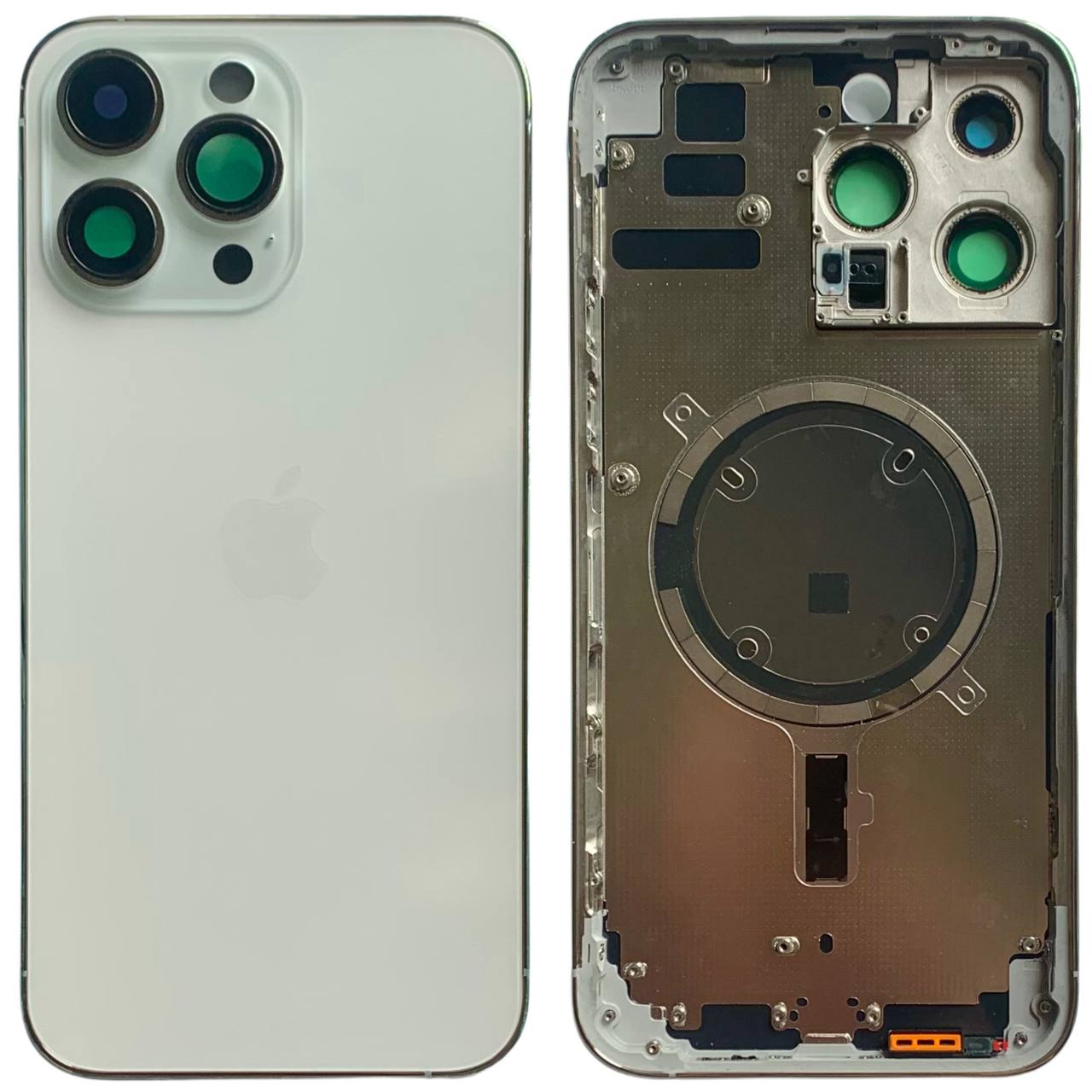 Корпус iPhone 14 Pro Max White в зборі з тримачем SIM, кнопками, магнітами та сіткою, USA High Quiality (кришка НЕ цільнолита)