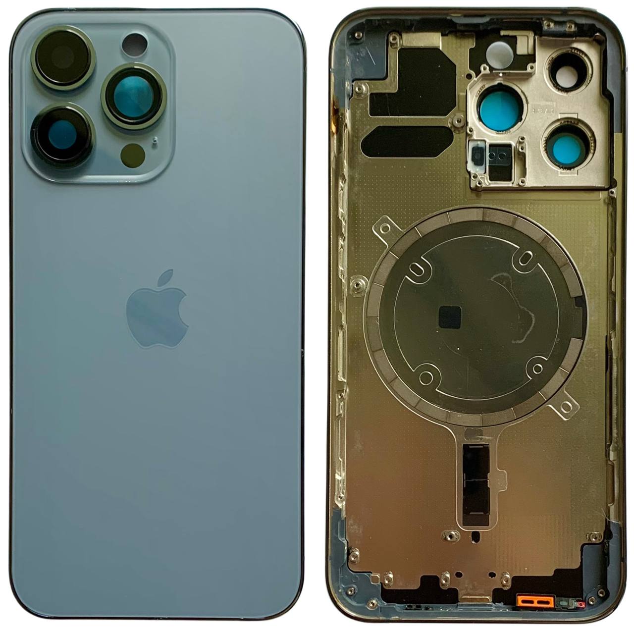 Корпус iPhone 13 Pro Blue в зборі з тримачем SIM, кнопками, магнітами та сіткою, USA High Quiality (кришка НЕ цільнолита)