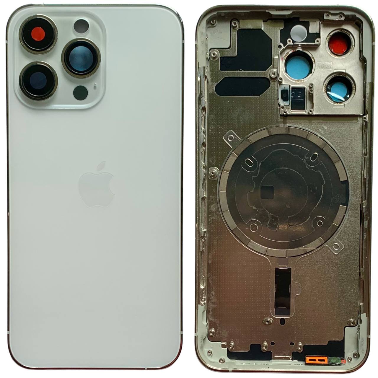 Корпус iPhone 13 Pro White в зборі з тримачем SIM, кнопками, магнітами та сіткою, USA High Quiality (кришка НЕ цільнолита)