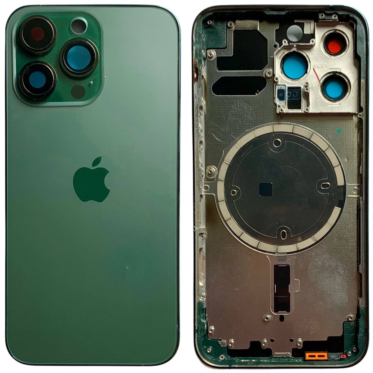 Корпус iPhone 13 Pro Green в зборі з тримачем SIM, кнопками, магнітами та сіткою, USA High Quiality (кришка НЕ цільнолита)