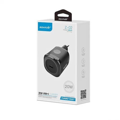 МЗП 1Port SENTEO Z-02 USB-C PD 20W (CE Сертификат) black