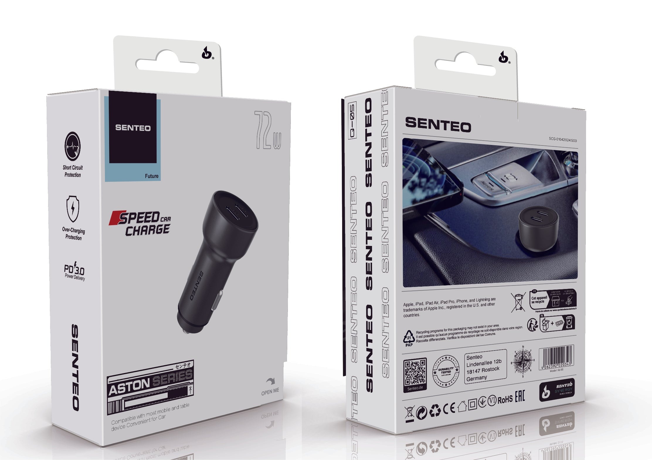 АЗП SENTEO Q-05 USB + USB-C PD | QC 72W 3A black (CE Сертификат) black