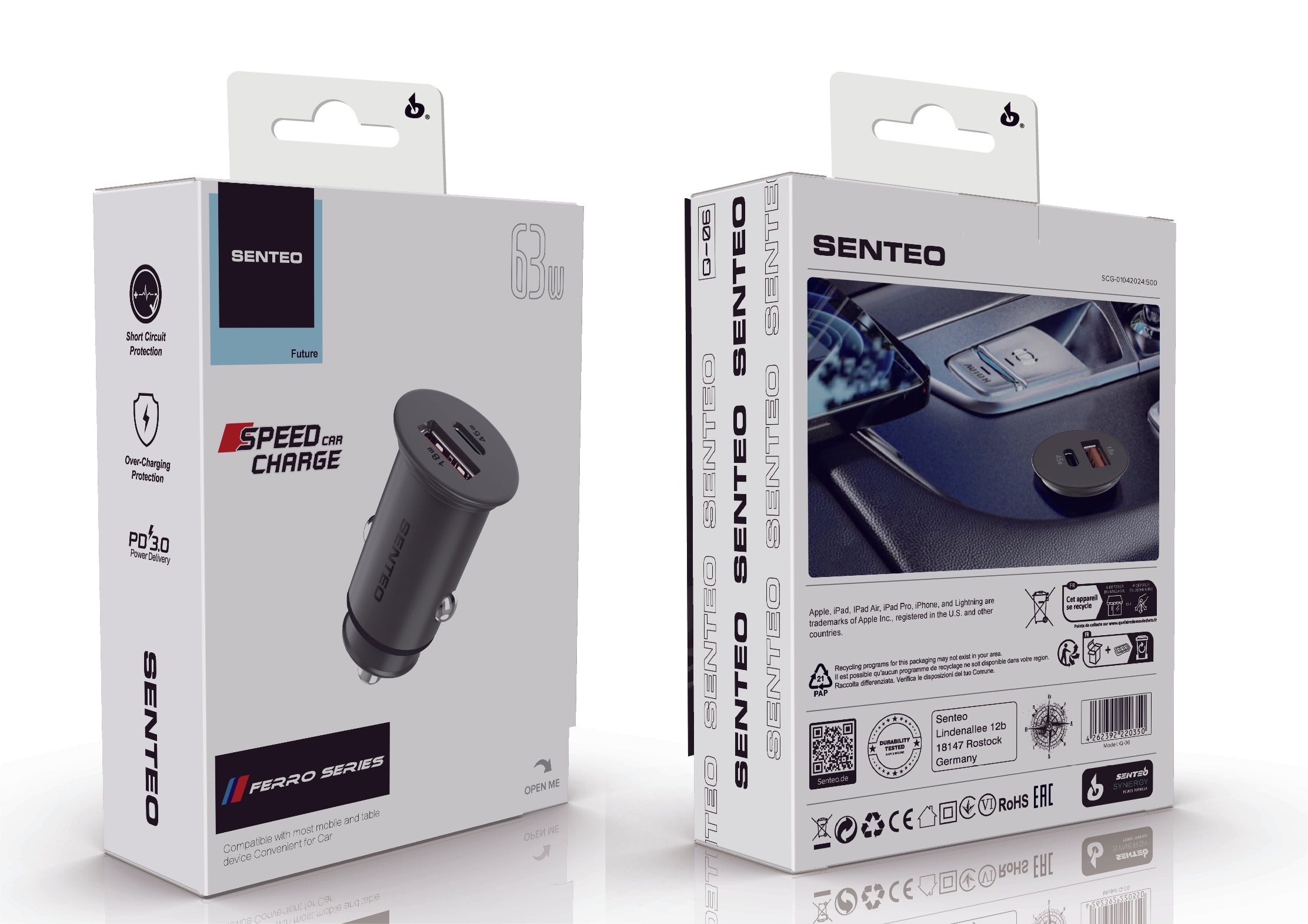 АЗП SENTEO Q-06 USB + USB-C PD | QC 63W 3A black (CE Сертификат) black