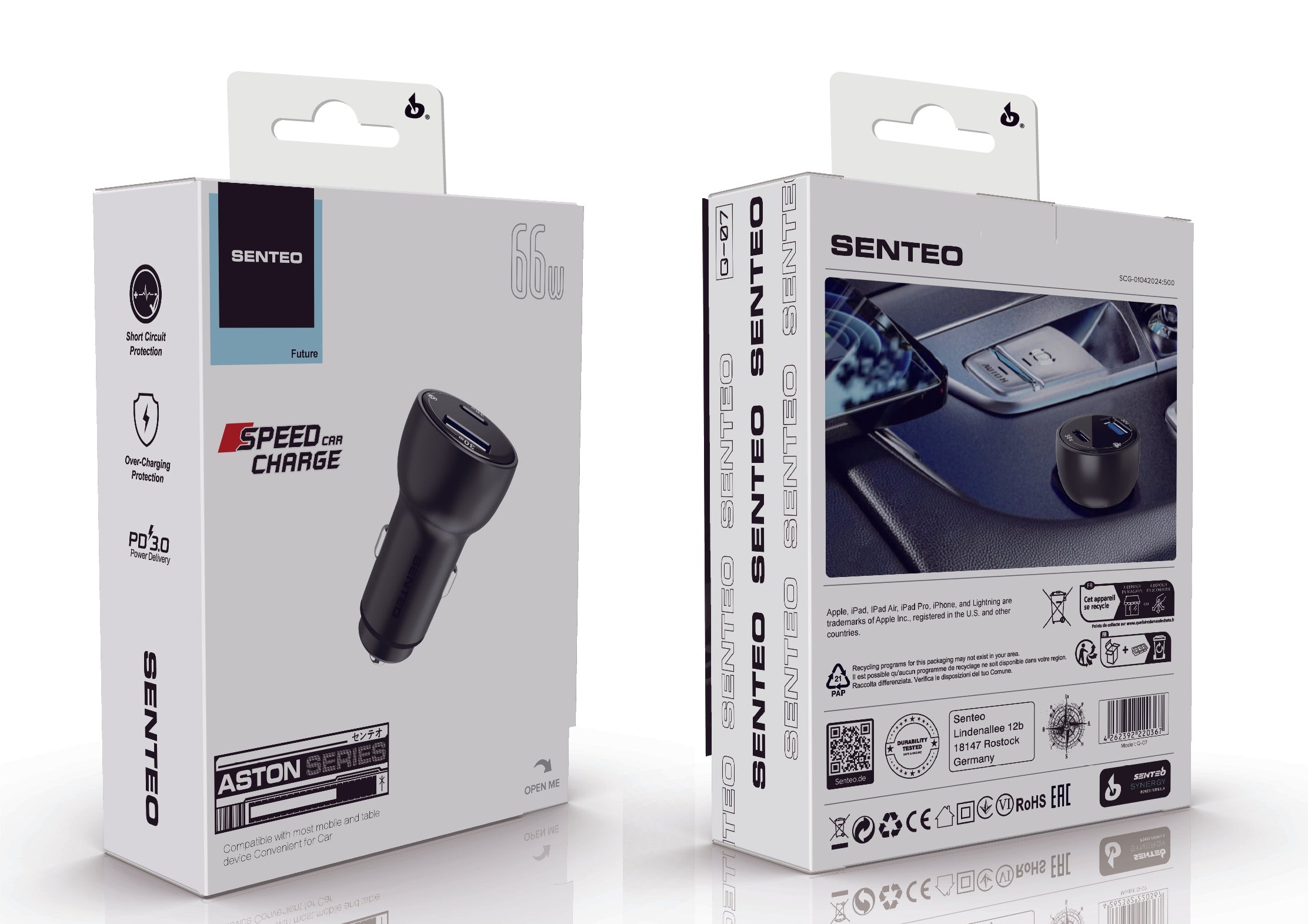 АЗП SENTEO Q-07 2USB-C PD | QC 66W 3A black (CE Сертификат) black