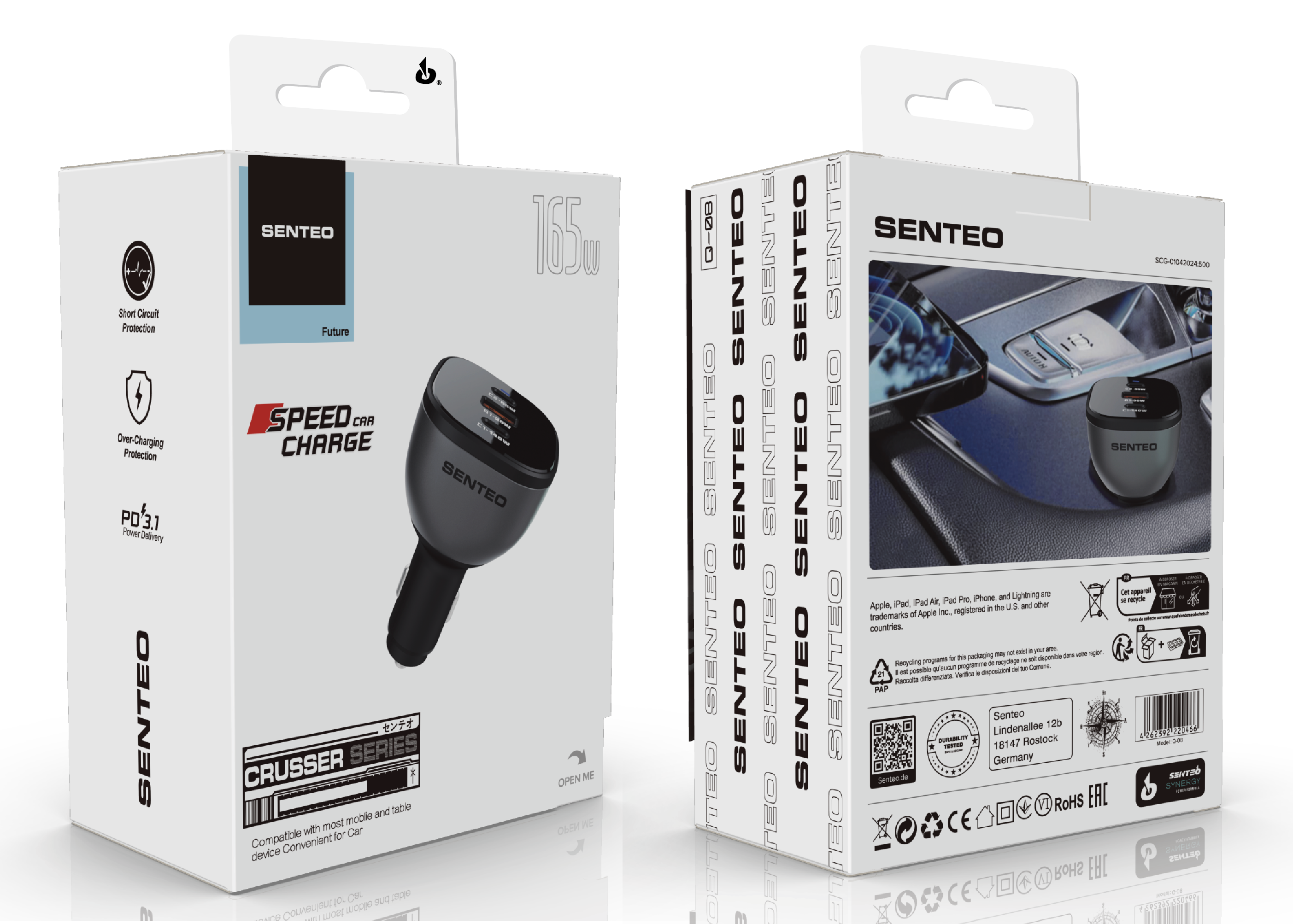 АЗП SENTEO Q-08 USB + 2USB-C PD | QC 165W 3A (CE Сертификат) black