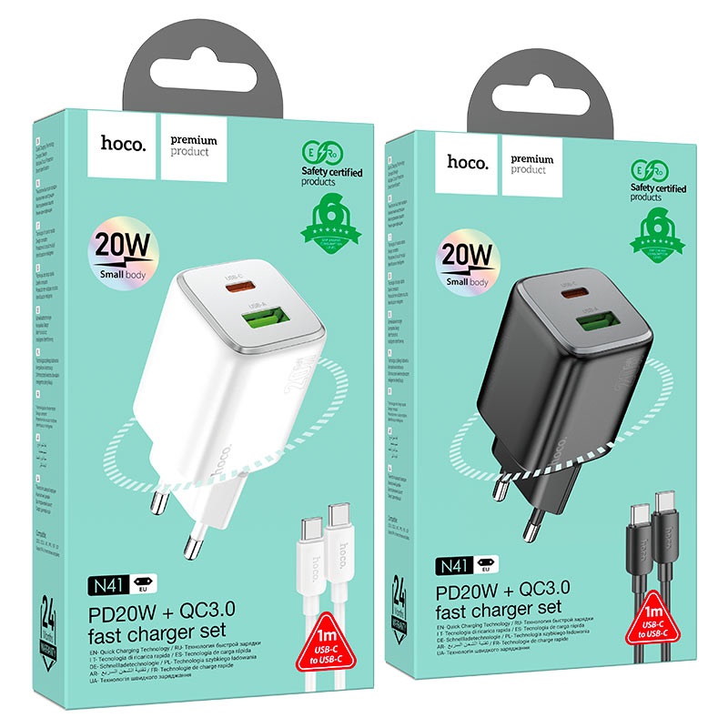 МЗП 2Port Hoco N41 USB+USB-C PD 20W Type-C to Type-C white