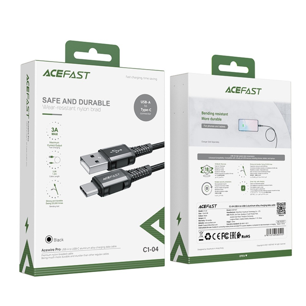 Кабель Acefast C1-04 3A USB to Type-C 1.2m black