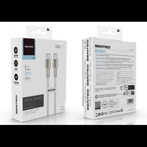Кабель SENTEO SM-03 Iron series 60W Type-C to Type-C 1m white