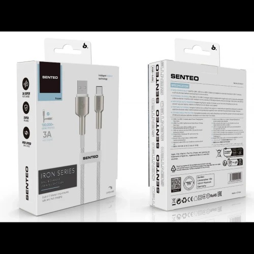 Кабель SENTEO SM-03 Iron series 18W 3A USB to Type-C 1m white
