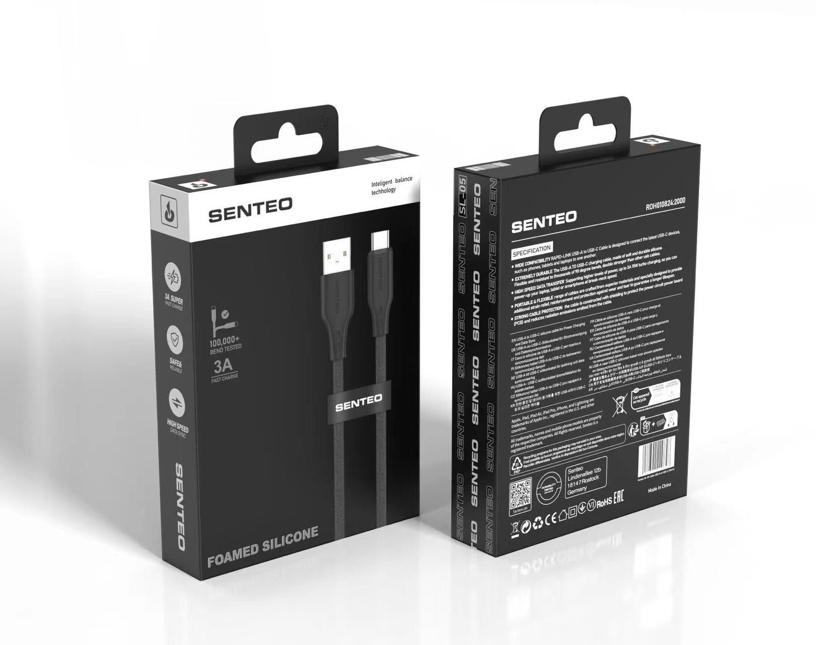 Кабель SENTEO SL-06 3A USB to Type-C 1m black