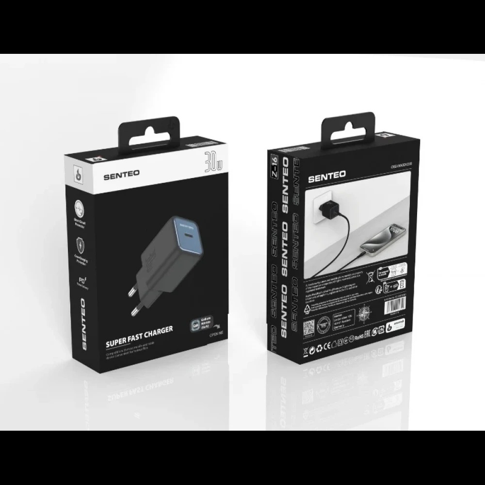 МЗП 1Port SENTEO Z-16 USB-C PD 30W (CE Сертифікат) black