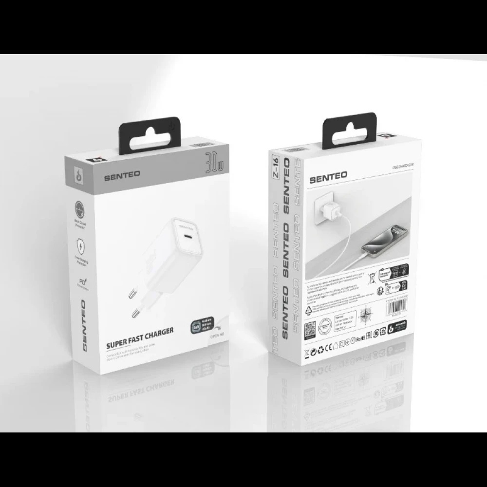 МЗП 1Port SENTEO Z-16 USB-C PD 30W (CE Сертифікат) white