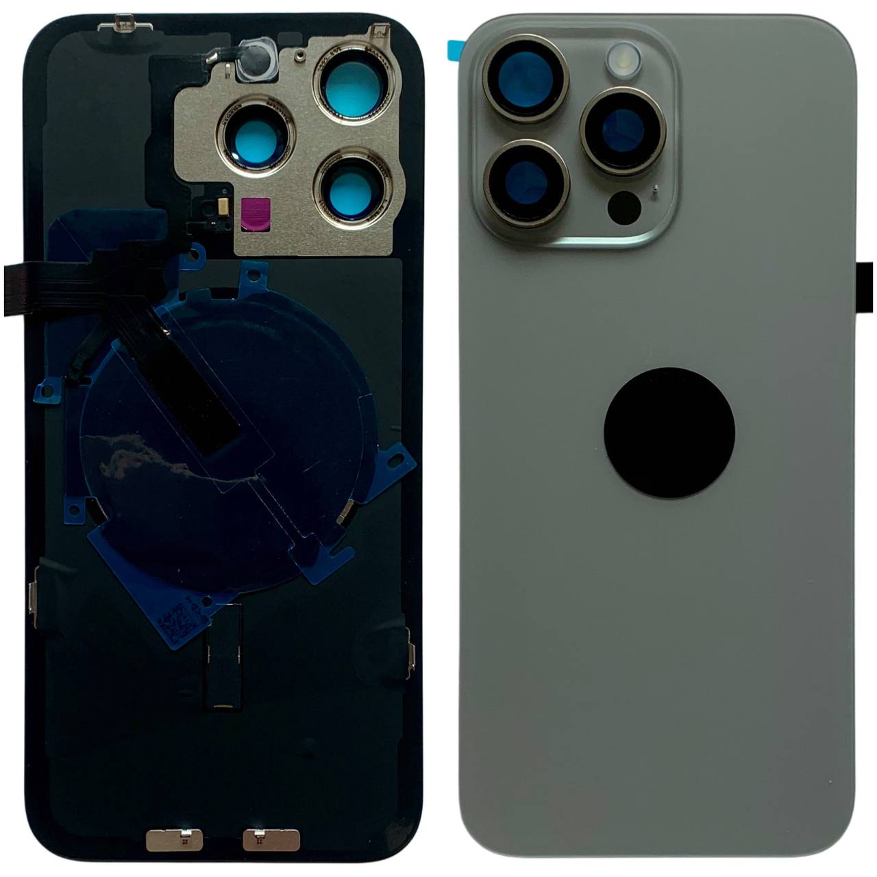 Задня кришка корпуса iPhone 15 Pro Max gray, зі склом камери, MagSafe, NFC, 1:1 Original
