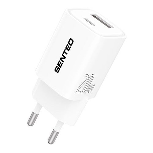 СЗУ 2Port SENTEO S-03 USB+USB-C PD | QC3.0 20W (CE Сертификат) white