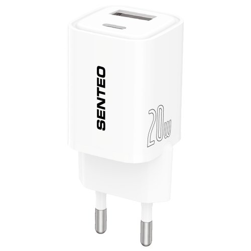 СЗУ 2Port SENTEO S-03 USB+USB-C PD | QC3.0 20W (CE Сертификат) white