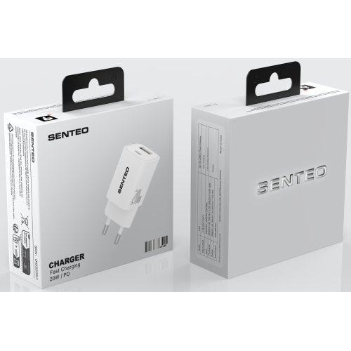 СЗУ 2Port SENTEO S-03 USB+USB-C PD | QC3.0 20W (CE Сертификат) white