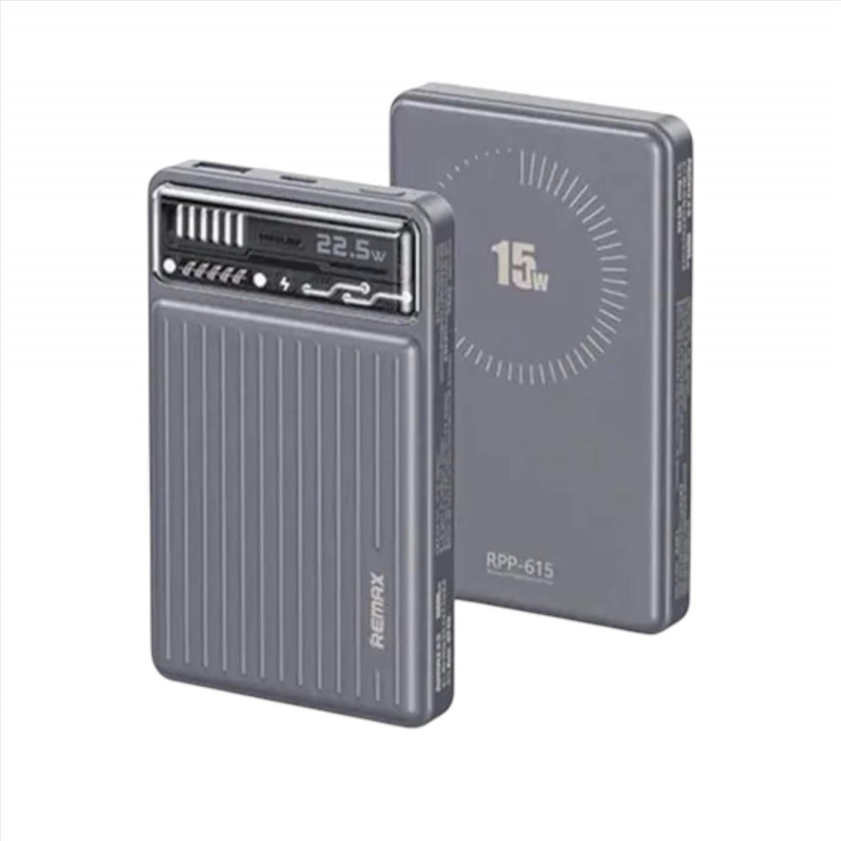 Power bank REMAX RPP-615 PD20W+QC3.0(22.5W) 10000 mAh із швидкою та бездротовою зарядкою MagSafe Grey