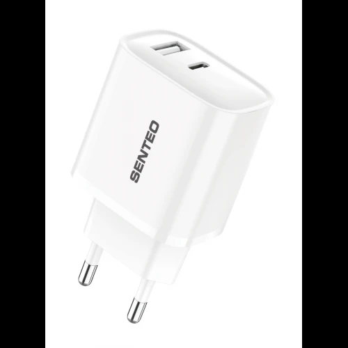 СЗУ 2Port SENTEO T-02 version2 USB+USB-C PD/QC3.0 20W (CE Сертификат) (white)