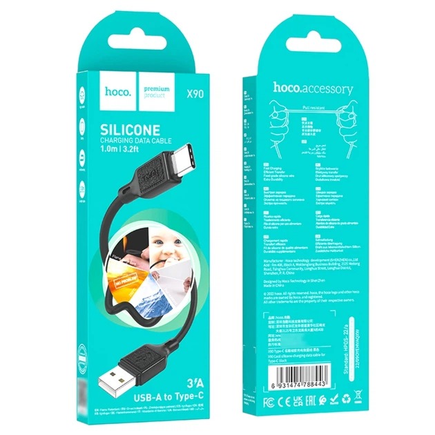 Кабель Hoco X90 Silicone USB to Type-C 1m (black)