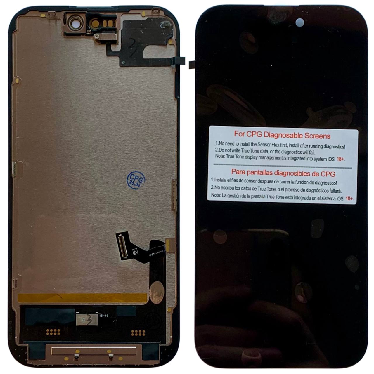 Дисплей iPhone 15 black, с рамкой, CPG Soft OLED (без ошибки) | С верхним шлейфом